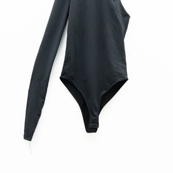 Zara Black Asymmetrical Stretchy Bodysuit Top - Picture 7 of 9
